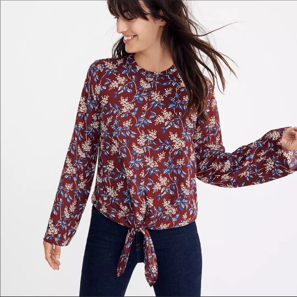 Madewell tie waist blouse with keyhole
